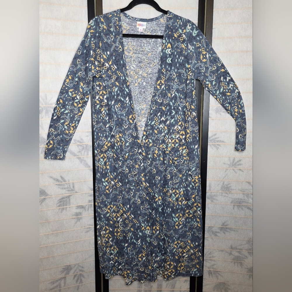 LuLaRoe Blue and Yellow Patterned Cardigan